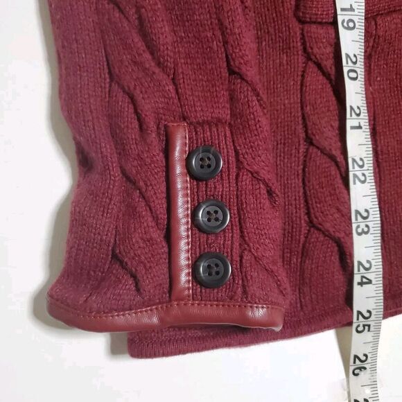 Talbots Sweater Womens Medium Red Cable Knit Shawl Cardigan Wool Preppy Classic - Picture 7 of 9